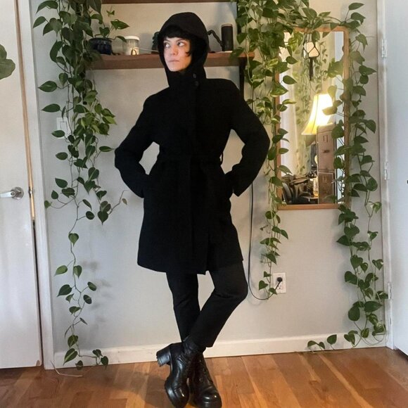 Theory 100% Wool Robe Coat with Hood, Tie, and Pockets - S/M - Picture 2 of 8